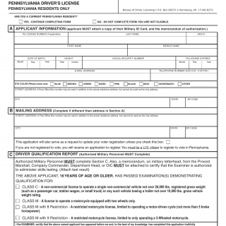 PA DOT Form DL-298. Service Person Request for non-commercial PA DL