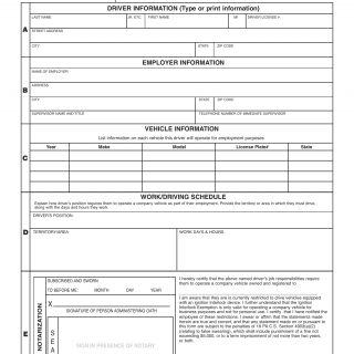 PA DOT Form DL-3805. Ignition Interlock Employment Exemption Affidavit