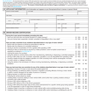 PA DOT Form DL-398. Military Commercial Driver's License (CDL) Skills Test Waiver