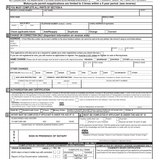 PA DOT Form DL-5. Motorcycle Learner's Permit Application to Add / Extend / Replace / Change / Correct