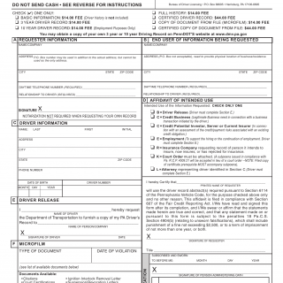 PA DOT Form DL-503. Request For Driver Information