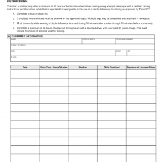 PA DOT Form DL-71BD. Driving Log For Bioptic Driving Permit Holder