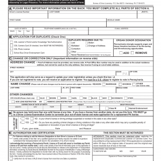 PA DOT Form DL-80CD. Commercial Driver's License Application To Replace Or Correct