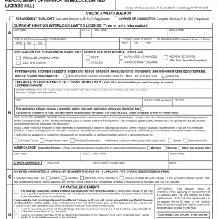 PA DOT Form DL-80L1. Application for Change / Correction / Replacement of Ignition Interlock Limited License