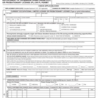 PA DOT Form DL-80OP. Change / Correction / Replacement of OLL License
