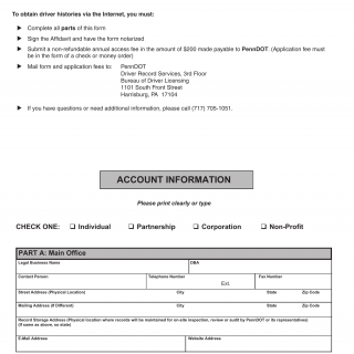 PA DOT Form DL-9001. Business Internet Application / License Agreement