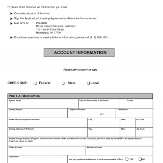 PA DOT Form DL-9002. Government Agency Internet Application / License Agreement