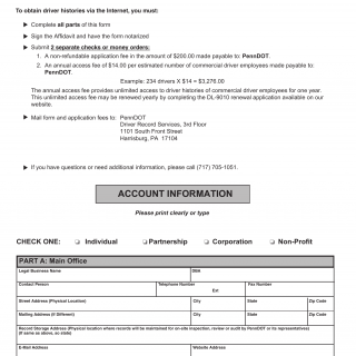 PA DOT Form DL-9004. Employers of Commercial Drivers Internet Application / License Agreement