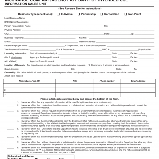 PA DOT Form DL-9106. Insurance Company / Agency Affidavit of Intended Use