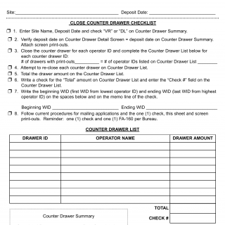 PA DOT Form FA-160. On-Line Messengers Counter Drawer Summary