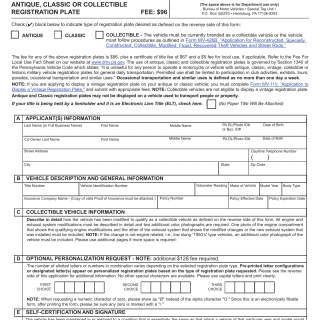 PA DMV Form MV-11. Application for Permanent, Antique, Classic or Collectible Registration Plate
