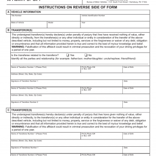 PA DMV Form MV-13ST. Affidavit of Gift