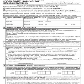 PA DMV Form MV-145V. Application for Disabled Veteran, Severely Disabled Veteran Registration Plate or Severely Disabled Veteran Motorcycle Plate Decal