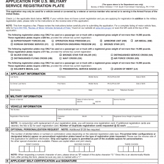 PA DMV Form MV-150. Application for U.S. Military Service Registration Plate
