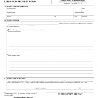 PA DMV Form MV-170. Safety Inspection Recertification Extension Request Form