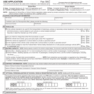 PA DMV Form MV-1S. School Bus / School Vehicle Use Application