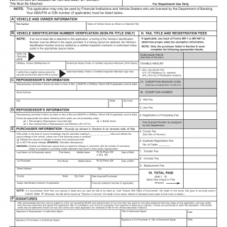 PA DMV Form MV-217A. Application for Certificate of Title By Financial Institution or Dealer After Default of Owner