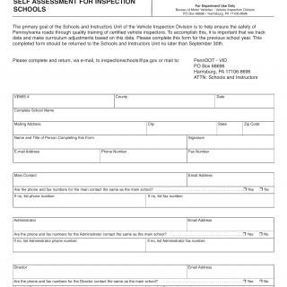 PA DMV Form MV-400. Self-Assessment for Inspection Schools