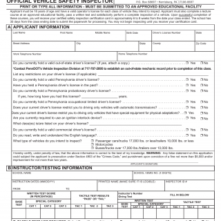 PA DMV Form MV-409. Application for Certification of Official Vehicle Safety Inspector