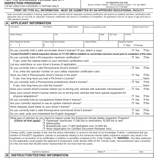 PA DMV Form MV-409S. Supplemental Certification Application for the Enhanced Vehicle Safety Inspection Program