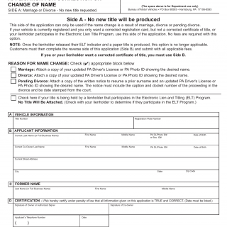 PA DMV Form MV-41A. Application for Correction or Change of Name
