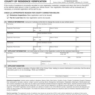PA DMV Form MV-421. County of Residence Verification