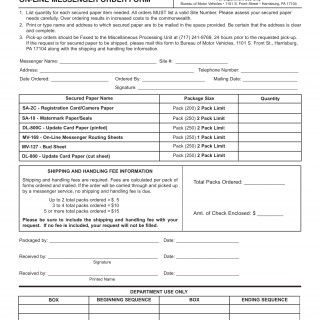 PA DMV Form MV-511M. On-Line Messenger Order Form