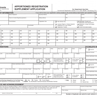 PA DMV Form MV-552A. Apportioned Registration Supplement Application