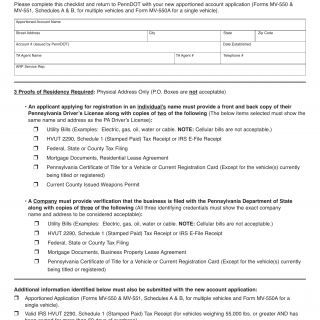PA DMV Form MV-556. New Apportioned Account Checklist