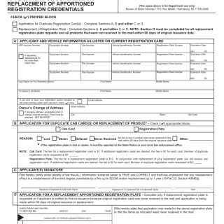 PA DMV Form MV-558. Replacement of Apportioned Registration Credentials