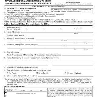 PA DMV Form MV-576. Certificate of Authorization Application