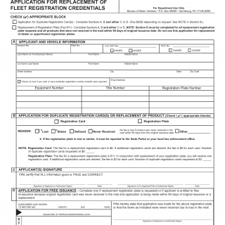 PA DMV Form MV-671. Replacement of Fleet Registration Credentials