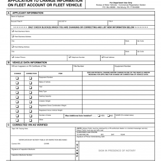 PA DMV Form MV-674. Application to Change Information on Fleet Account or Fleet Vehicle