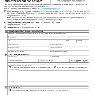 PA DMV Form MV-73B. Messenger and / or Agent service Employee Report for PennDOT
