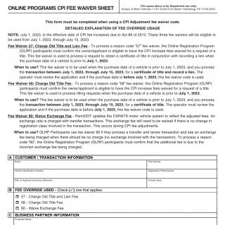 PA DMV Form MV-752CPI. Online Program CPI Fee Waiver Sheet