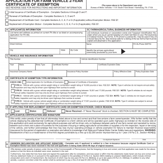 PA DMV Form MV-77A. Application for Farm Vehicle 2-Year Certificate of Exemption