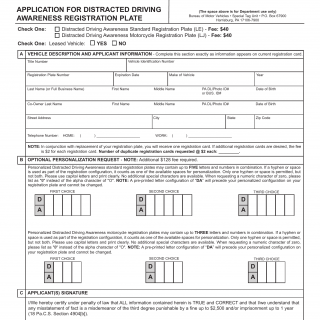PA DMV Form MV-918. Application for Distracted Driving Awareness Registration Plate