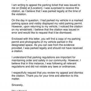 Parking Ticket Appeal Letter Sample Template