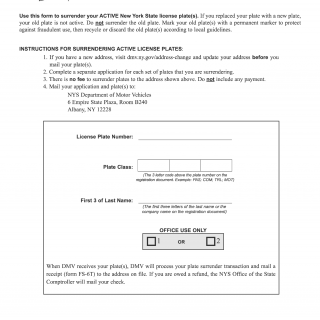 Form PD-7. Plate Surrender Application