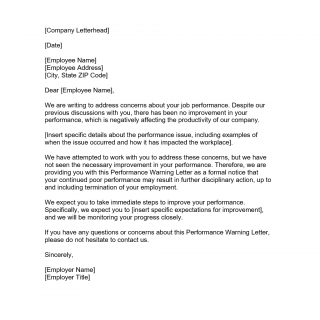 Performance Warning Letter