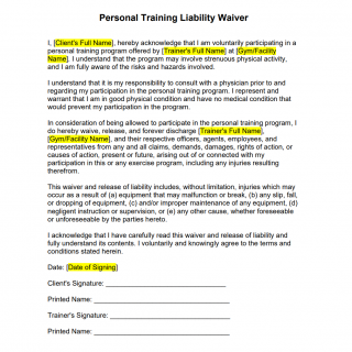 Personal Training Liability Waiver Forms Docs 2023 Personal Training Liability Waiver Forms Docs 2023