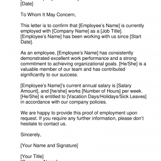 Proof of Employment Letter template