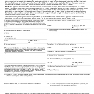 PS Form 1583. Application for Delivery of Mail Through Agent