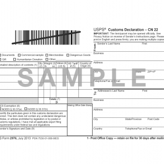 PS Form 2976. Customs Declaration CN 22 sample