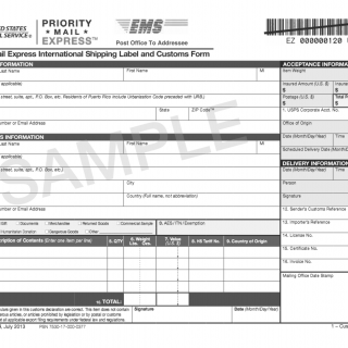 PS Form 2976-B. Priority Mail Express International Shipping Label And ...