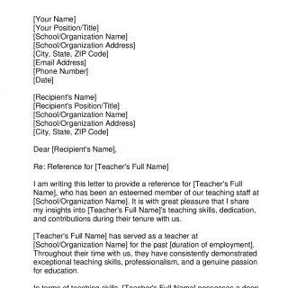 Reference Letter for Teacher
