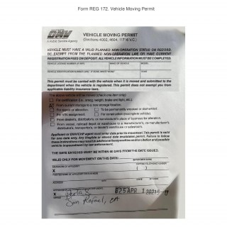 Form REG 172. Vehicle Moving Permit 