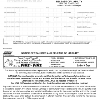 Form REG 138. Notice of Transfer and Release of Liability