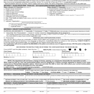 Form REG 17. Special Interest License Plate Application