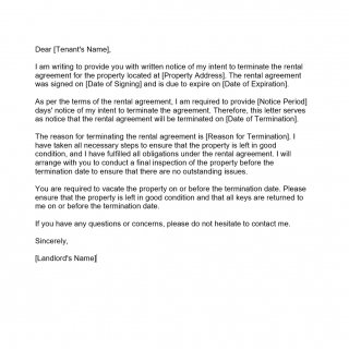 Rental Termination Letter from Landlord to Tenant